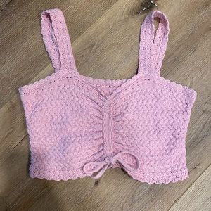 Hollister pink crochet cropped tank top
